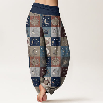 Buddha Stones Cotton Sun Moon Patchwork Pattern Women's Elastic Waist Harem Pants - image 7