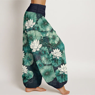 Buddha Stones Cotton Lotus Pond Pattern Women's Elastic Waist Harem Pants - image 9