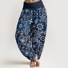 Buddha Stones Cotton Paisley Patchwork Pattern Women's Elastic Waist Harem Pants - Navy - US16，UK/AU20，EU48 (3XL) - image 0