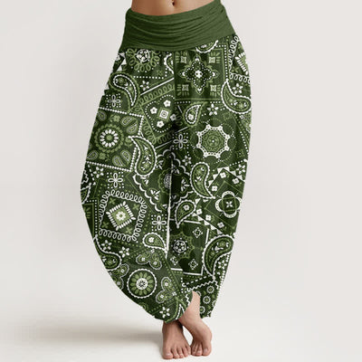 Buddha Stones Cotton Paisley Patchwork Pattern Women's Elastic Waist Harem Pants - DarkOliveGreen - US16，UK/AU20，EU48 (3XL) - image 5
