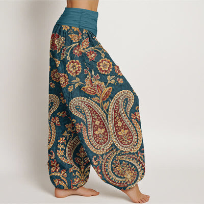 Buddha Stones Cotton Paisley Floral Pattern Women's Elastic Waist Harem Pants - image 1