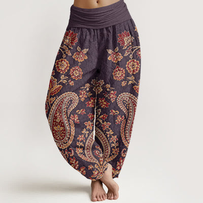 Buddha Stones Cotton Paisley Floral Pattern Women's Elastic Waist Harem Pants - Purple - US16，UK/AU20，EU48 (3XL) - image 8