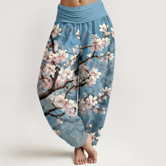 Buddha Stones Cotton Sakura Blossom Branch Pattern Women's Elastic Waist Harem Pants - LightBlue - US16，UK/AU20，EU48 (3XL) - image 0