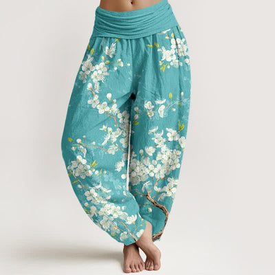 Buddha Stones Cotton Botanical Bloom Branch Pattern Women's Elastic Waist Harem Pants - Turquoise - US16，UK/AU20，EU48 (3XL) - image 0