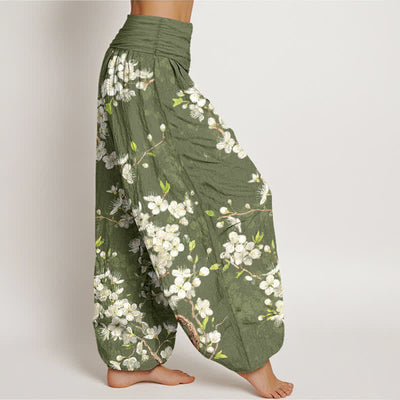 Buddha Stones Cotton Botanical Bloom Branch Pattern Women's Elastic Waist Harem Pants - image 9