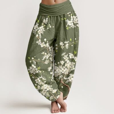 Buddha Stones Cotton Botanical Bloom Branch Pattern Women's Elastic Waist Harem Pants - OliveDrab - US16，UK/AU20，EU48 (3XL) - image 8
