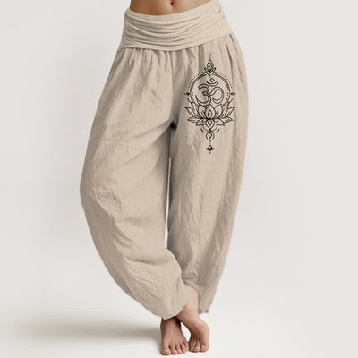 Buddha Stones Pure Cotton Lotus Om Mandala Pattern Women's Elastic Waist Harem Pants - Tan - US16，UK/AU20，EU48 (3XL) - image 11