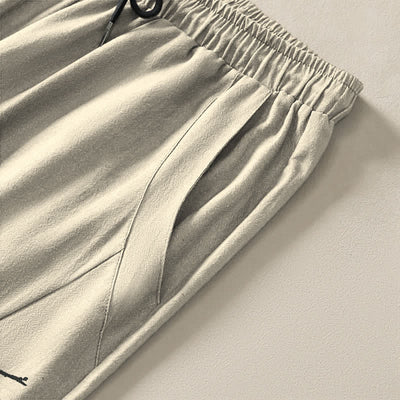 Buddha Stones Pure Cotton Ink Plum Blossom Pattern Drawstring Men's Tapered Pants With Pockets - image 4