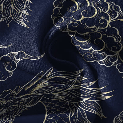 Buddha Stones Pure Cotton Oriental Dragon Cloud Pattern Drawstring Men's Tapered Pants With Pockets - image 6