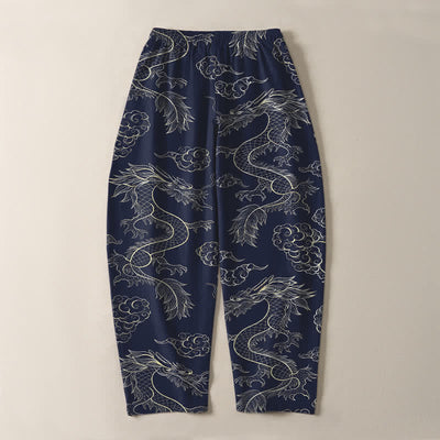 Buddha Stones Pure Cotton Oriental Dragon Cloud Pattern Drawstring Men's Tapered Pants With Pockets - image 3