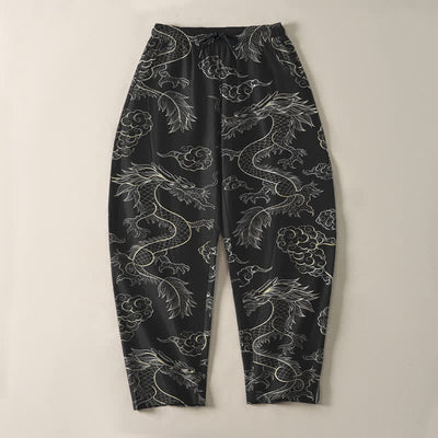 Buddha Stones Pure Cotton Oriental Dragon Cloud Pattern Drawstring Men's Tapered Pants With Pockets - image 9