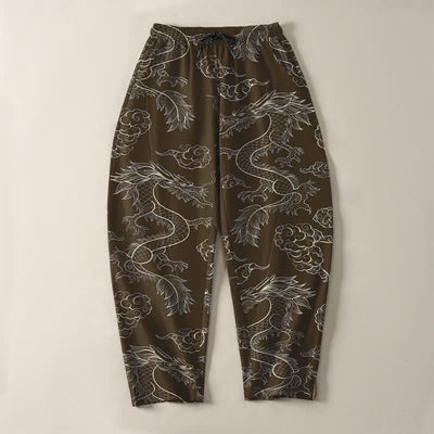Buddha Stones Pure Cotton Oriental Dragon Cloud Pattern Drawstring Men's Tapered Pants With Pockets - image 13