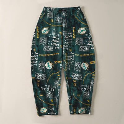 Buddha Stones Pure Cotton Boho Geometric Medallion Pattern Drawstring Men's Tapered Pants With Pockets - image 2