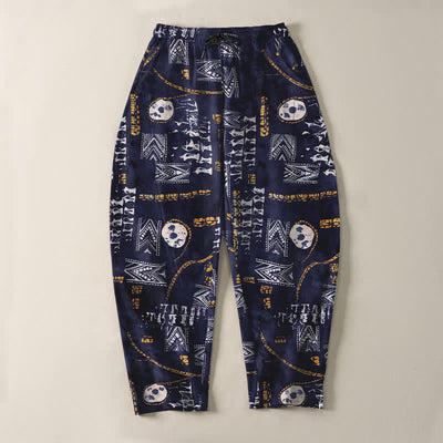 Buddha Stones Pure Cotton Boho Geometric Medallion Pattern Drawstring Men's Tapered Pants With Pockets - image 13