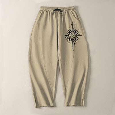 Buddha Stones Pure Cotton Tribal Sun Pattern Drawstring Men's Tapered Pants With Pockets - image 2