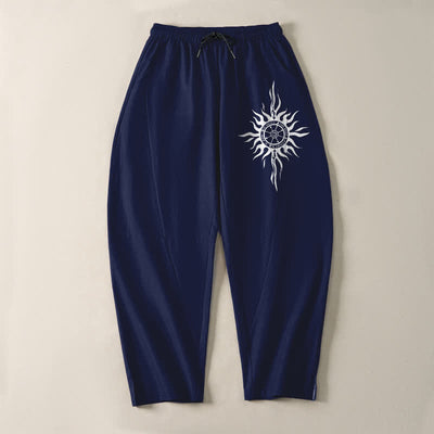 Buddha Stones Pure Cotton Tribal Sun Pattern Drawstring Men's Tapered Pants With Pockets - image 9