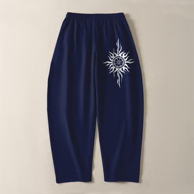 Buddha Stones Pure Cotton Tribal Sun Pattern Drawstring Men's Tapered Pants With Pockets - image 10