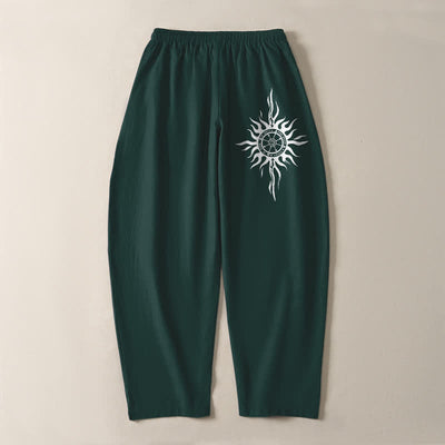 Buddha Stones Pure Cotton Tribal Sun Pattern Drawstring Men's Tapered Pants With Pockets - image 14