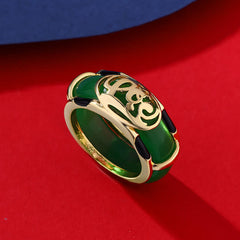 Buddha Stones Vintage Green Jade Fu Character Pattern Ring - Green Jade Ring - US11（20.6mm） - image 0