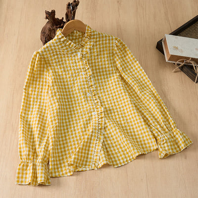 Buddha Stones Spring Summer Vintage Casual Button-Up Plaid Women's Long Sleeve Shirts - Gold - US8-10, UK/AU12-14, EU40-42 (2XL) - image 8