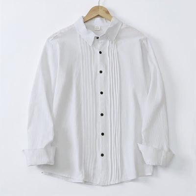 Buddha Stones Spring Minimalist Pintuck Button-Up Solid Men's Long Sleeve Shirts - image 3