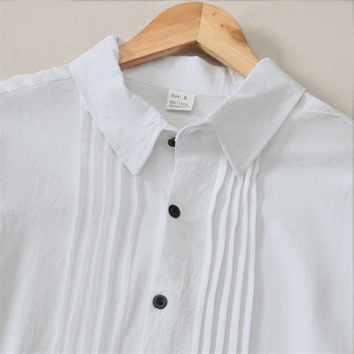 Buddha Stones Spring Minimalist Pintuck Button-Up Solid Men's Long Sleeve Shirts - image 4