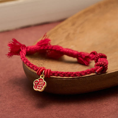 Buddha Stones Red String Fu Character Flower Blessing Bracelet - image 2
