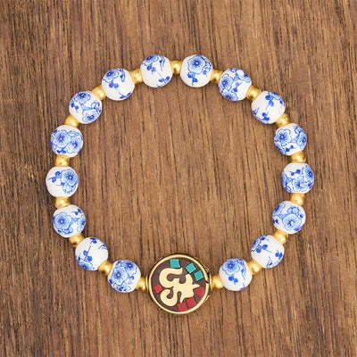 Buddha Stones Blue and White Porcelain Copper OM Compassion Beads Bracelet - image 2
