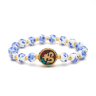 Buddha Stones Blue and White Porcelain Copper OM Compassion Beads Bracelet - image 9