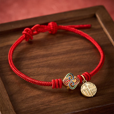 Buddha Stones Chinese Knotting Fu Character Copper Red String Hand-Woven Prosperity Bracelet - image 2