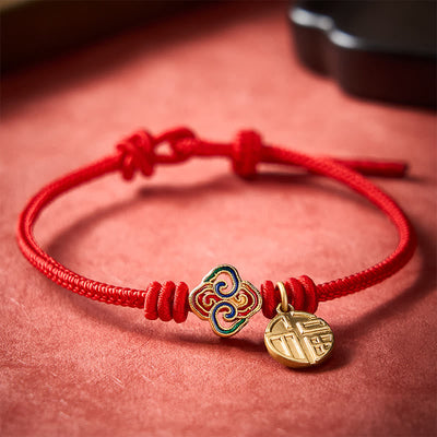 Buddha Stones Chinese Knotting Fu Character Copper Red String Hand-Woven Prosperity Bracelet - image 1