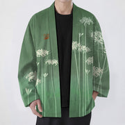 Foviel Cotton White Spider Lily Pattern Open Front Men's Kimono