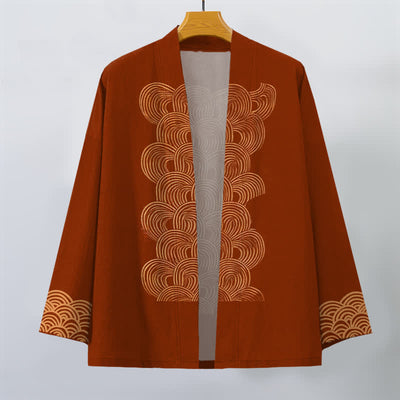 Buddha Stones Cotton Crescent Wave Pattern Open Front Men's Kimono - image 1