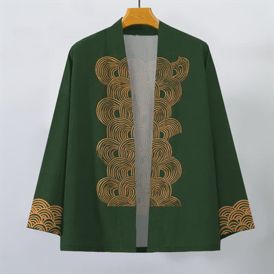 Buddha Stones Cotton Crescent Wave Pattern Open Front Men's Kimono - image 10