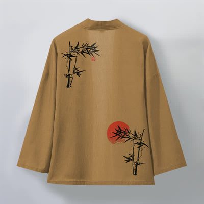 Buddha Stones Cotton Bamboo Red Sun Pattern Open Front Men's Kimono - image 11