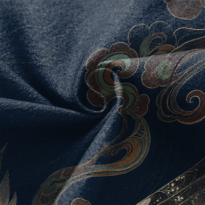 Buddha Stones Cotton Golden Crane Clouds Pattern Open Front Men's Kimono - image 5