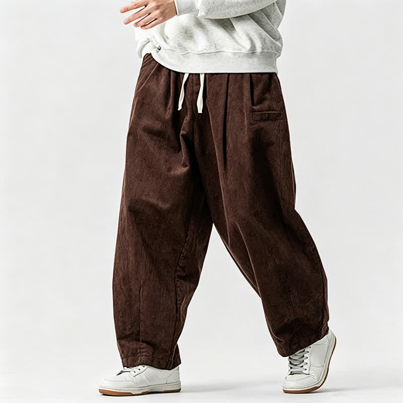 Buddha Stones Fall Winter Casual Vintage Drawstring Solid Ankle Pants Men's Tapered Pants With Pocket - SaddleBrown - US/UK/AU46，EU56 (5XL) - image 0