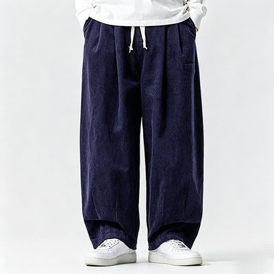 Buddha Stones Fall Winter Casual Vintage Drawstring Solid Ankle Pants Men's Tapered Pants With Pocket - MidnightBlue - US/UK/AU46，EU56 (5XL) - image 7