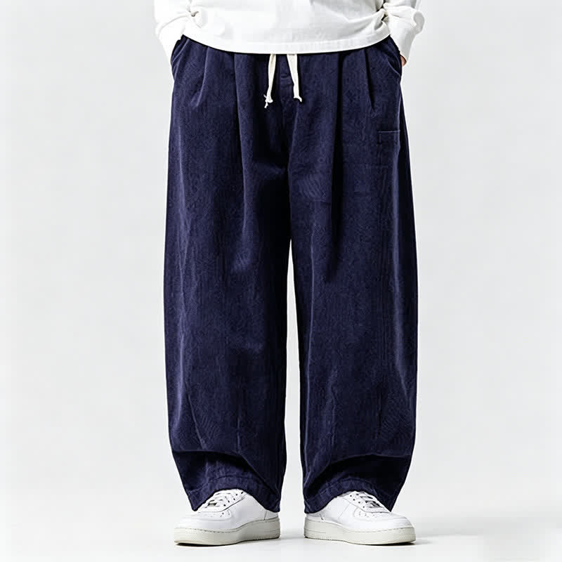 Buddha Stones Fall Winter Casual Vintage Drawstring Solid Ankle Pants Men's Tapered Pants With Pocket - MidnightBlue - US/UK/AU46，EU56 (5XL) - image 7