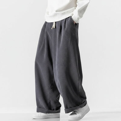 Buddha Stones Fall Winter Casual Drawstring Solid Corduroy Long Pants Men's Wide Leg Pants With Pocket - image 2