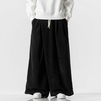 Buddha Stones Fall Winter Casual Drawstring Solid Corduroy Long Pants Men's Wide Leg Pants With Pocket - Black - US/UK/AU46，EU56 (5XL) - image 16