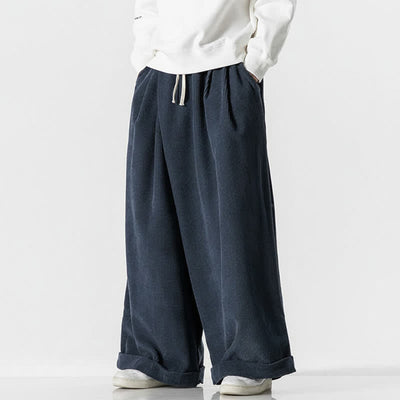 Buddha Stones Fall Winter Casual Drawstring Solid Corduroy Long Pants Men's Wide Leg Pants With Pocket - image 12