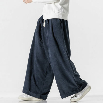 Buddha Stones Fall Winter Casual Drawstring Solid Corduroy Long Pants Men's Wide Leg Pants With Pocket - image 13