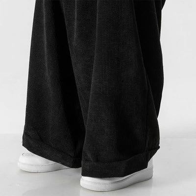 Buddha Stones Fall Winter Casual Drawstring Solid Corduroy Long Pants Men's Wide Leg Pants With Pocket - image 24