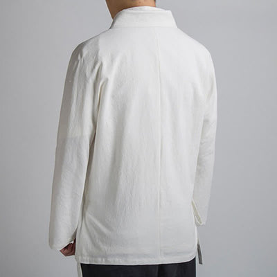 Buddha Stones Spring Fall Minimalist Tang Style Drawstring Solid Cotton Men's Kimonos With Pocket - image 15