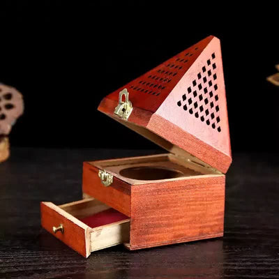 Buddha Stones Natural Wood Square Ritual Box Purification Incense Burner - image 10