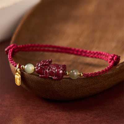 Buddha Stones Natural Cinnabar Pi Xiu Hetian Jade Luck Red String Bracelet - image 3