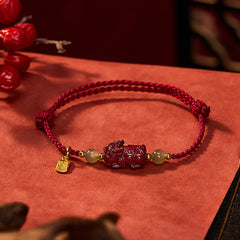 Buddha Stones Natural Cinnabar Pi Xiu Hetian Jade Luck Red String Bracelet - Pi Xiu (Wrist Circumference: 6.3-7.1 in/ 16-18 cm) - image 0