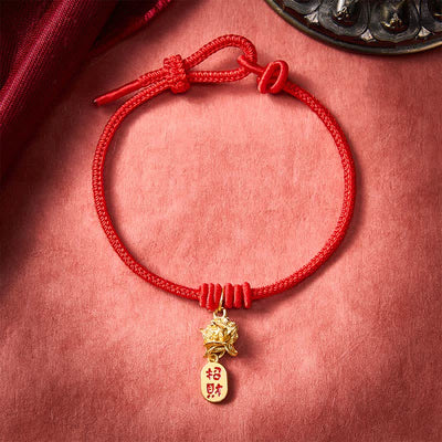 Buddha Stones Copper Pi Xiu Fu Character Red String Wealth Bracelet - image 1