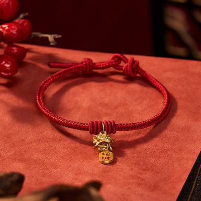 Buddha Stones Copper Pi Xiu Fu Character Red String Wealth Bracelet - image 13